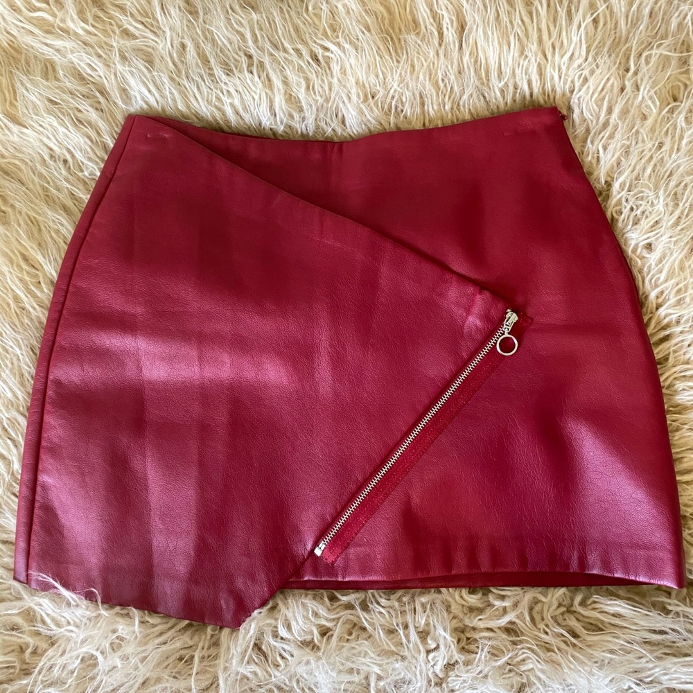 Zara Red Leather Skirt